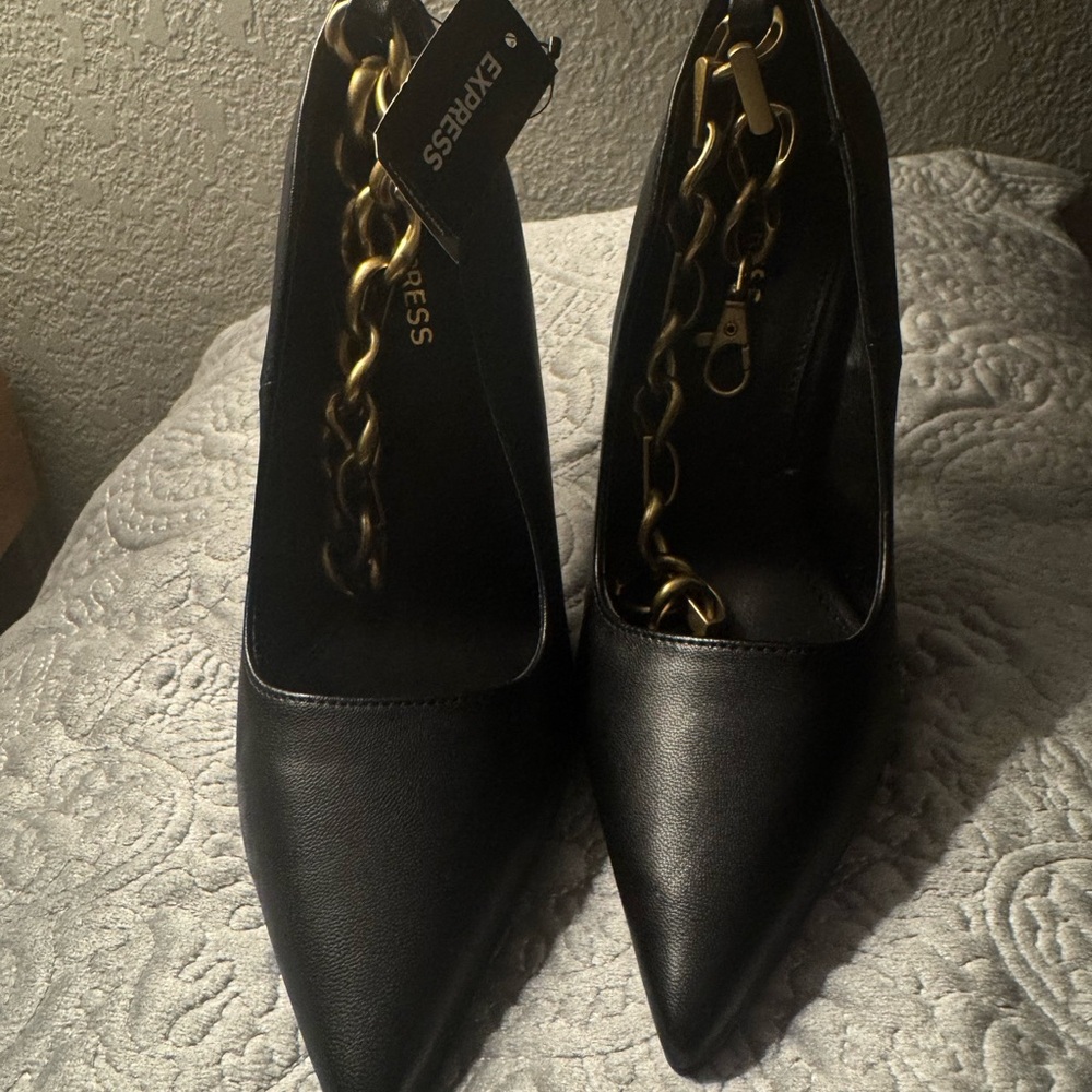 Express Black Women's Shoes with Gold Chain Detail